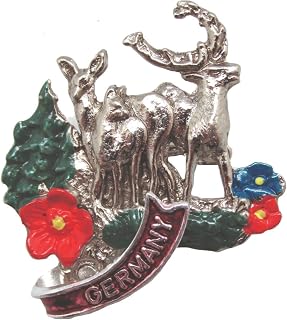 Deluxe Alpine Stags German Hat Pins by E.H.G – Metal Oktoberfest Pins with Edelweiss & Germany Banner for Alpine Hats & Costumes | Made in Austria