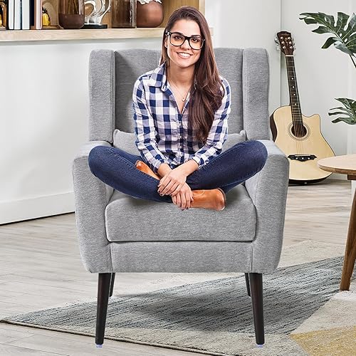 Miniatura 99 de Silla decorativa moderna, sillón tapizado con almohada, sofá individual de tela con asiento de salón y patas de madera, silla decorativa para sala