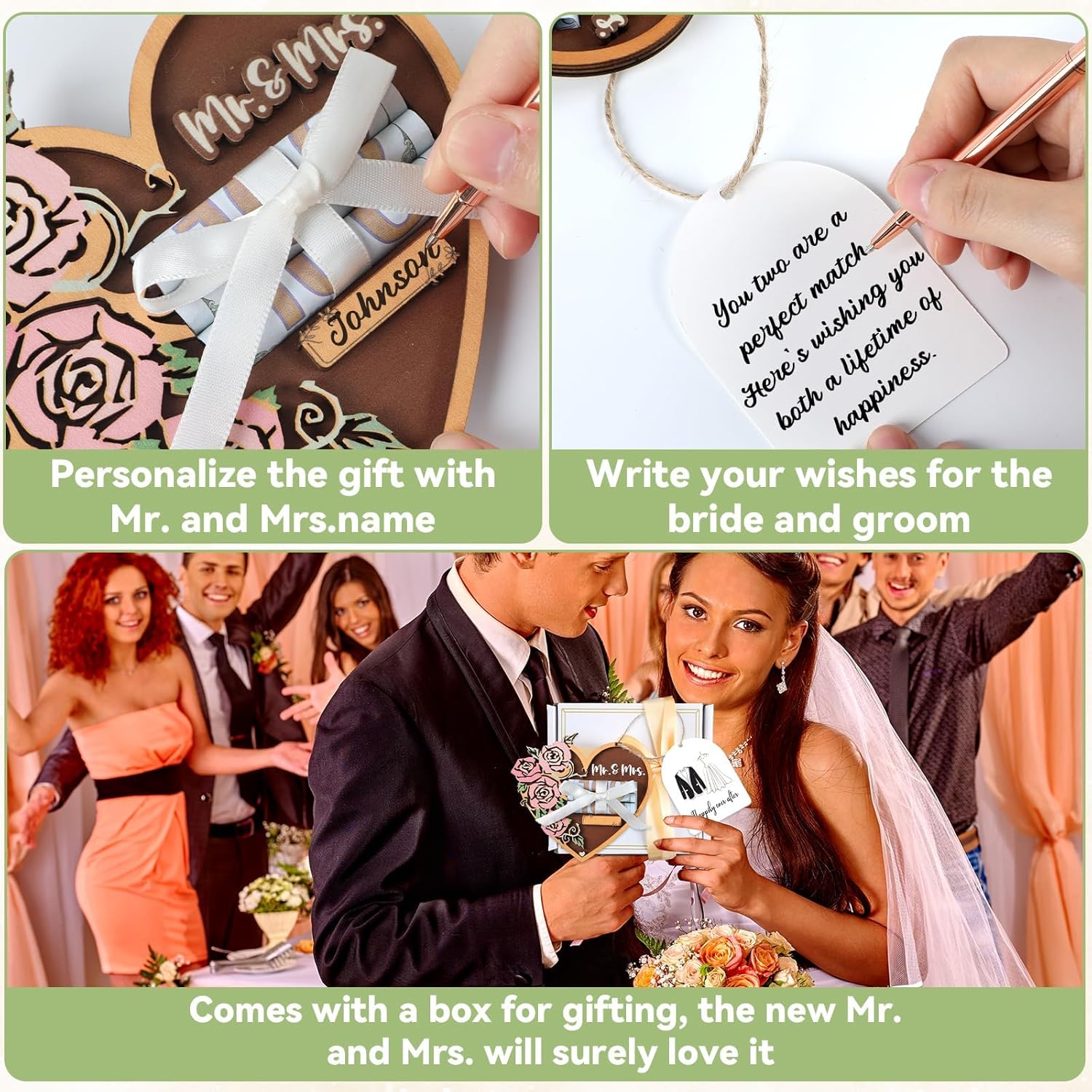 Wedding Cards for Bride and Groom Bridal Shower Gift Card Congratulations Wooden Wedding Money Holder with Gift Box for Mr Mrs Engagement Money Gift Congrats Card for Newlyweds Marriage Greeting Card image 3 of 7 B0DT6P1LGC