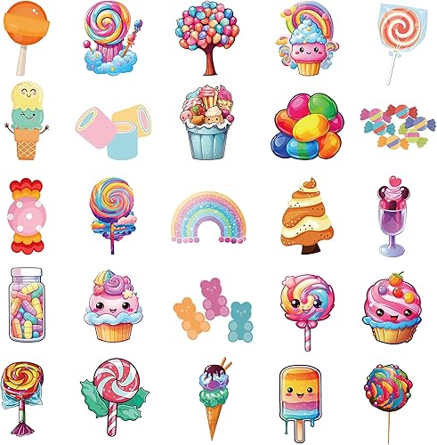 Miniatura 2 de Dorgua 50 calcomanías de helado de caramelo, diseño divertido de helado de caramelo, lindas calcomanías de postre de vinilo impermeables para niñas,