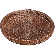 Hipiwe Small Wicker Basket Bowl for Entryway - 7.6" Round Woven Wicker Fruit Serving Tray & Wall Decor - Brown