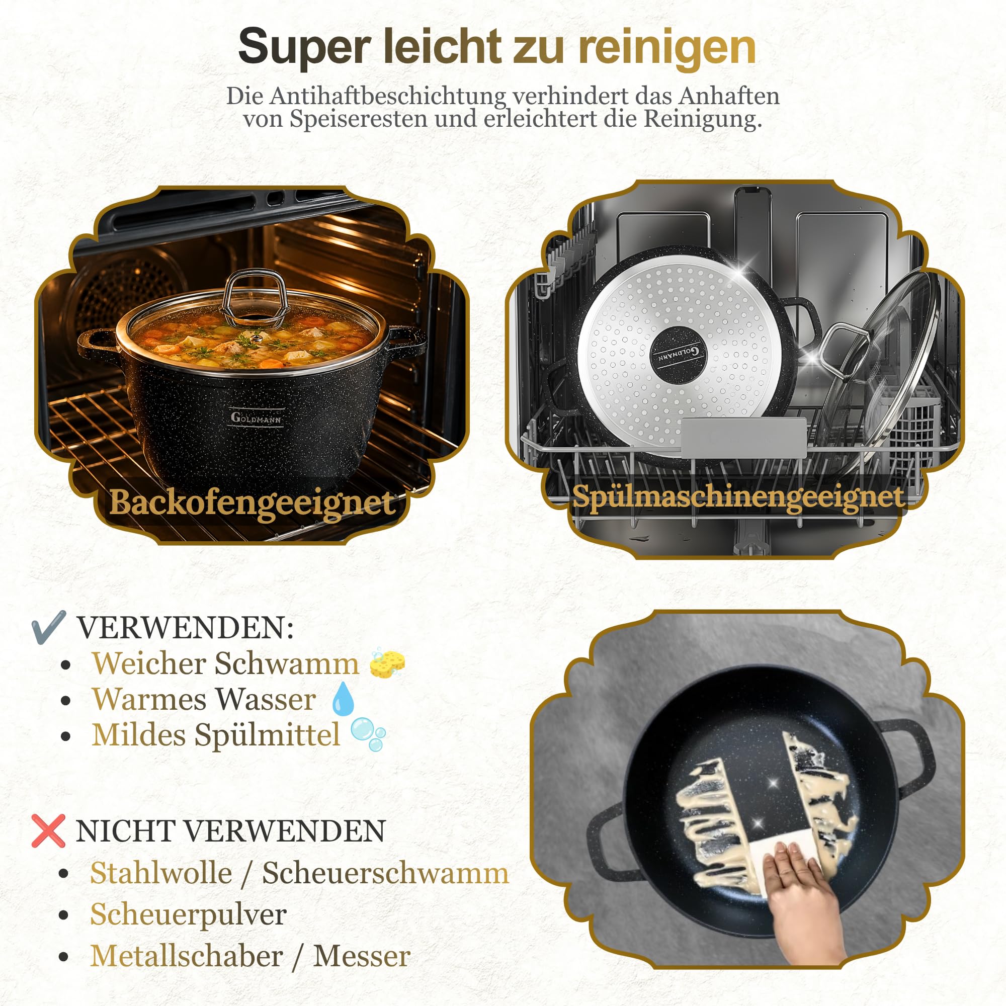 GOLDMANN Kochtopf Aluguss/Suppentopf, 28 cm, 10L, antihaftbeschichtete Keramik in Marmoroptik, Glasdeckel, geeignet für Induktion und alle Herdarten, ofenfest und PFOA-frei