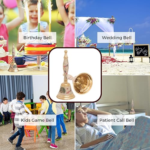 Miniatura 7 de Hashcart Campana de mano de latón  Campana Puja para Mandir  Pooja Ghanti indio para decoraciones de templos Diwali  Campanas de Navidad coloridas