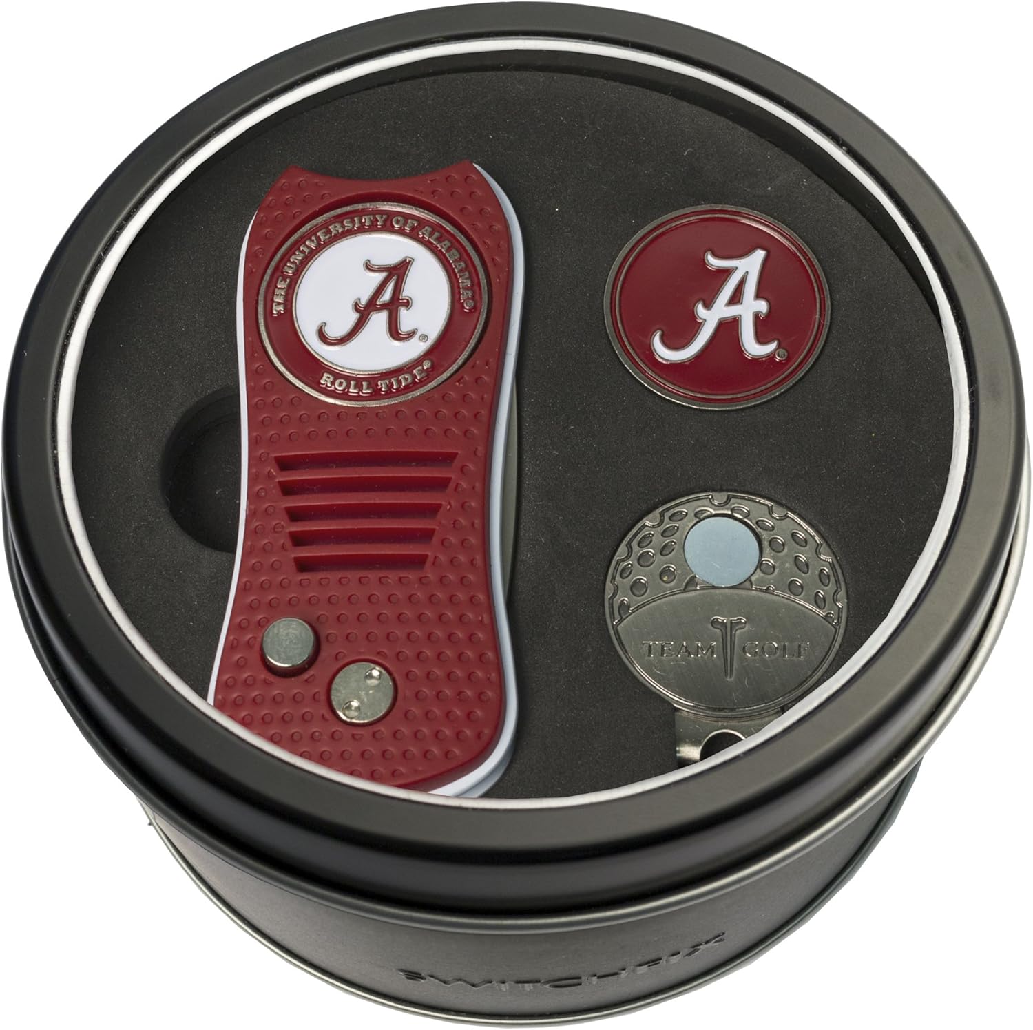 Team Golf NCAA Alabama Crimson Tide Gift Set Switchblade Divot Tool, Cap Clip, & 2 Double-Sided Enamel Ball Markers, Patented Design, Less Damage to Greens, Switchblade Mechanism,Team Color : Everything Else