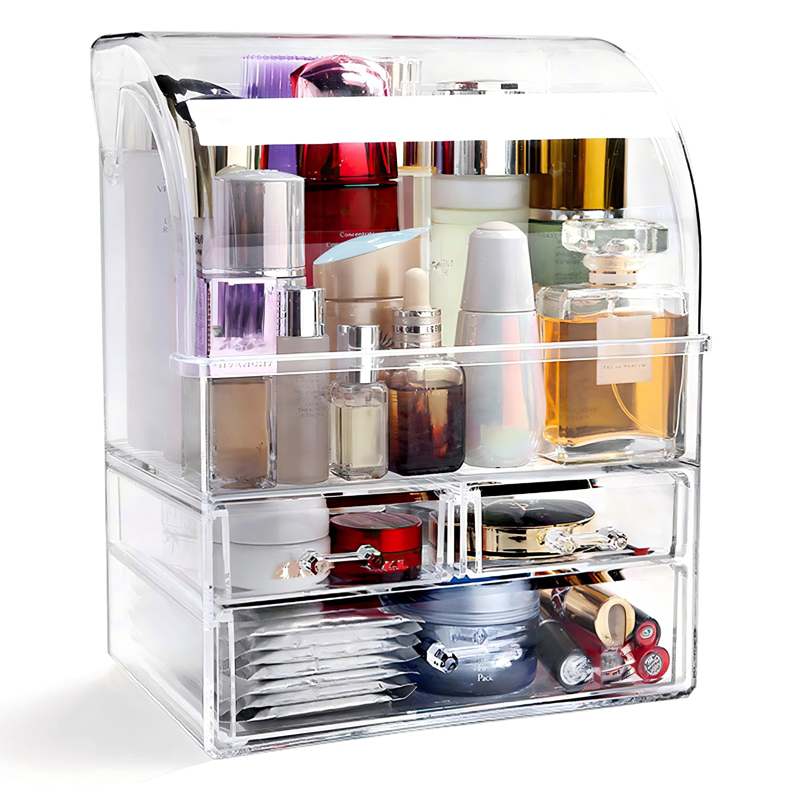 Amazon.com: UShioart Clear Large Acrylic Makeup Organizer With Lid Cosmetic  Storage Drawers Portable Makeup Organizers Dustproof And Waterproof Box For  Women : Beauty & Personal Care