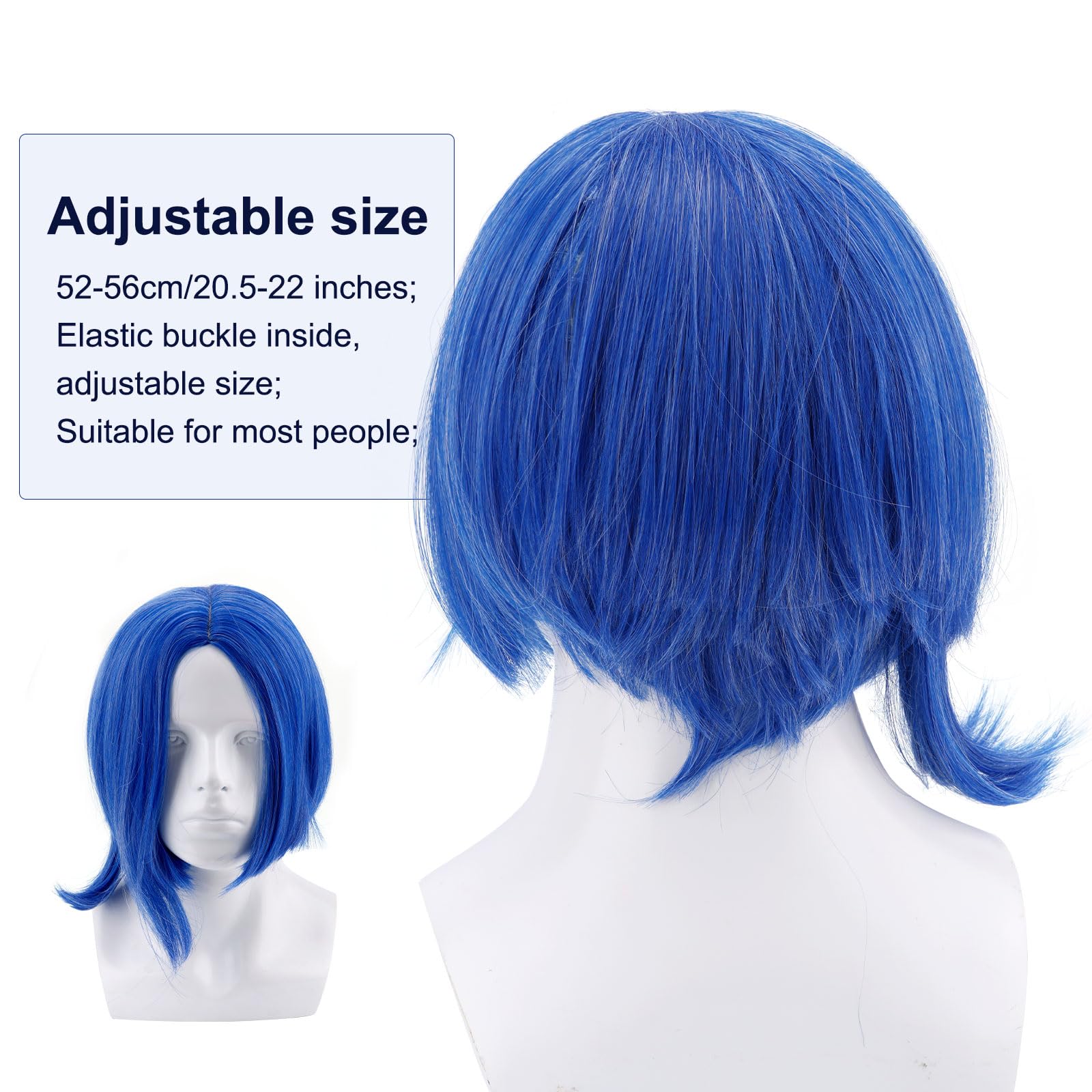 Blue Bob Wig for Women Short Straight Anime Cosplay Costume Wigs Blue Synthetic Hair with Adjustable Net Cap for Halloween Themed Party Role Play - Image 3