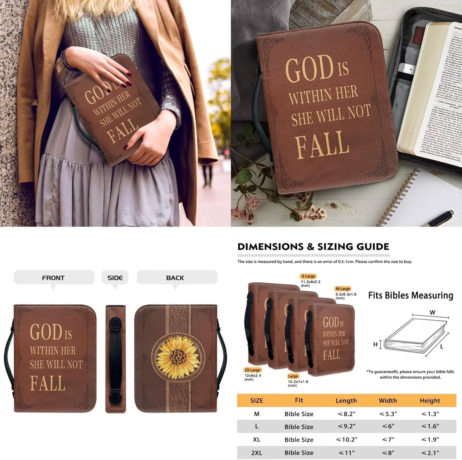 Bible Carrying Case with 2Pcs Bookmark Bible Tote Bag with Durable Handle Multi-Functional Storage Bag