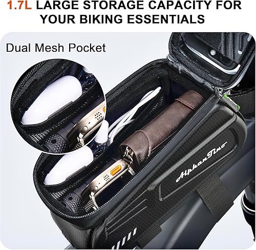 Miniatura 2 de Bolsa para Soporte de Teléfono para Bicicleta Alphantino - Estuche Rígido Impermeable de Gran Capacidad para Tubo Superior, Marco Frontal de
