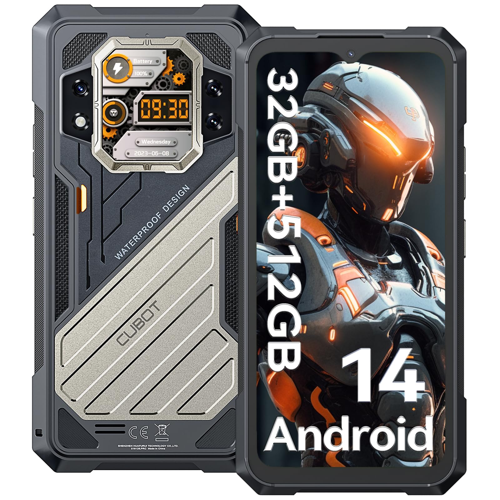 CUBOT Celular Kingkong X, 5G Rugged Smartphone Android 14 Desbloqueado,32GB(16+16 Virtual) RAM 512GB ROM,10200mAh Batería 6.58" 2.4K HD+ Pantalla, IP68/IP69K/120Hz/NFC/Huella Dactilar/Doble SIM