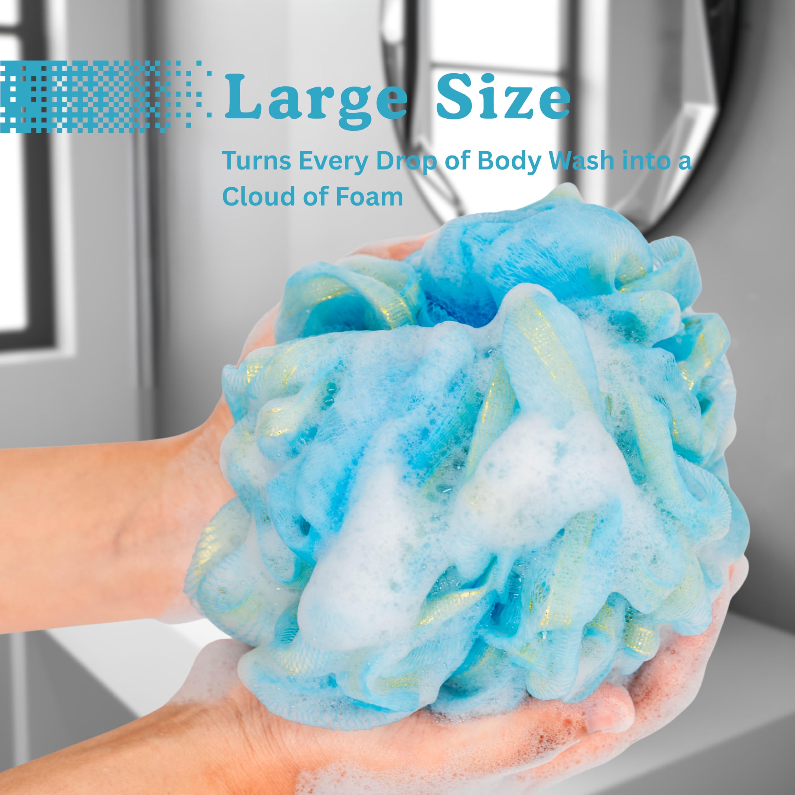 Bardzo duża gąbka Loofah – 75 g luffa prysznicowa premium dla mężczyzn i kobiet z silikonową myjką do twarzy, 3 + 1 złuszczającą gąbką prysznicową Loofa z bogatą pianą głębokie oczyszczanie
