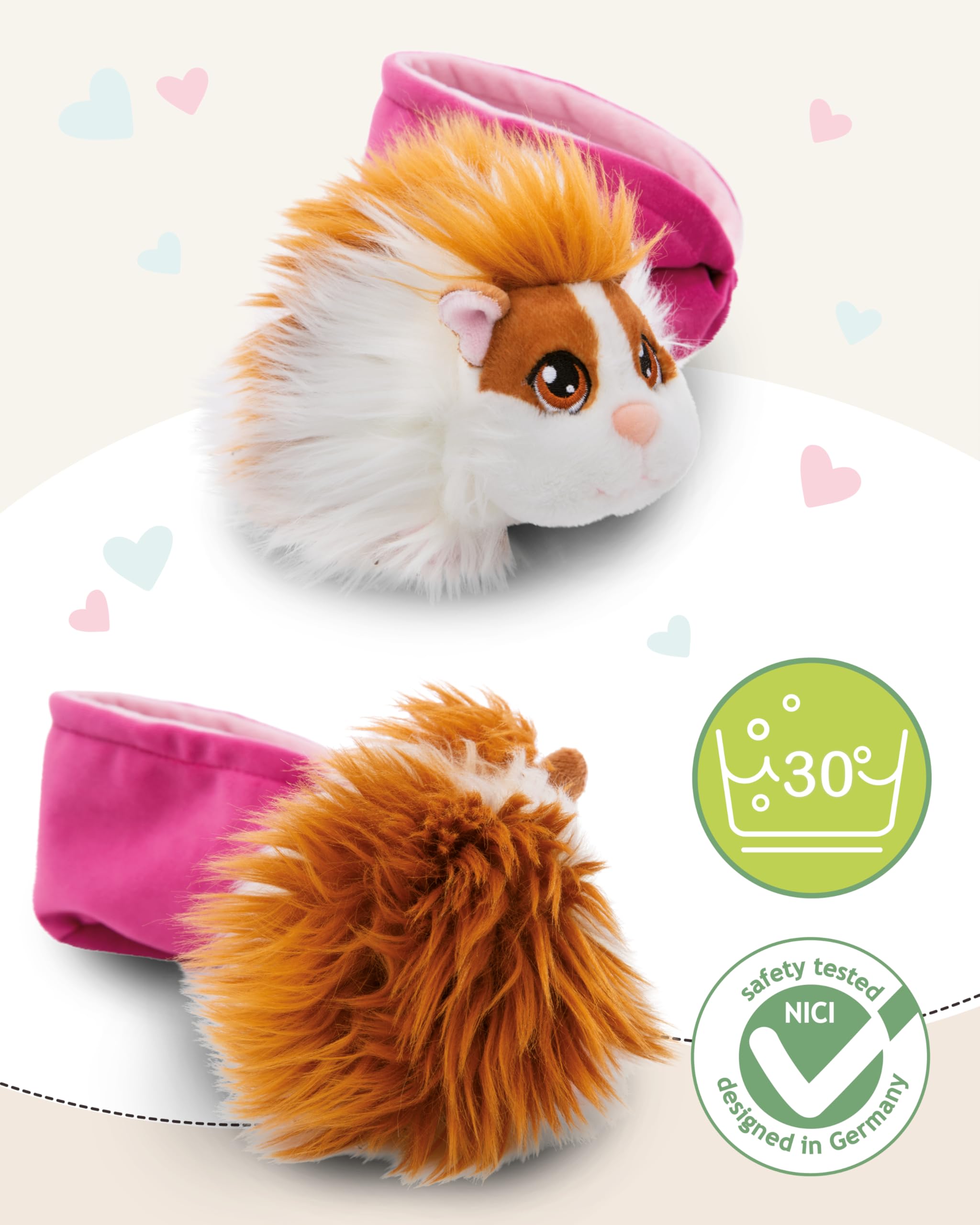 NICI Little Paws Cochon D'Inde 12 Cm – Peluche Expresso-Caramel Avec Son Panier Vert, Doux Et Câlin
