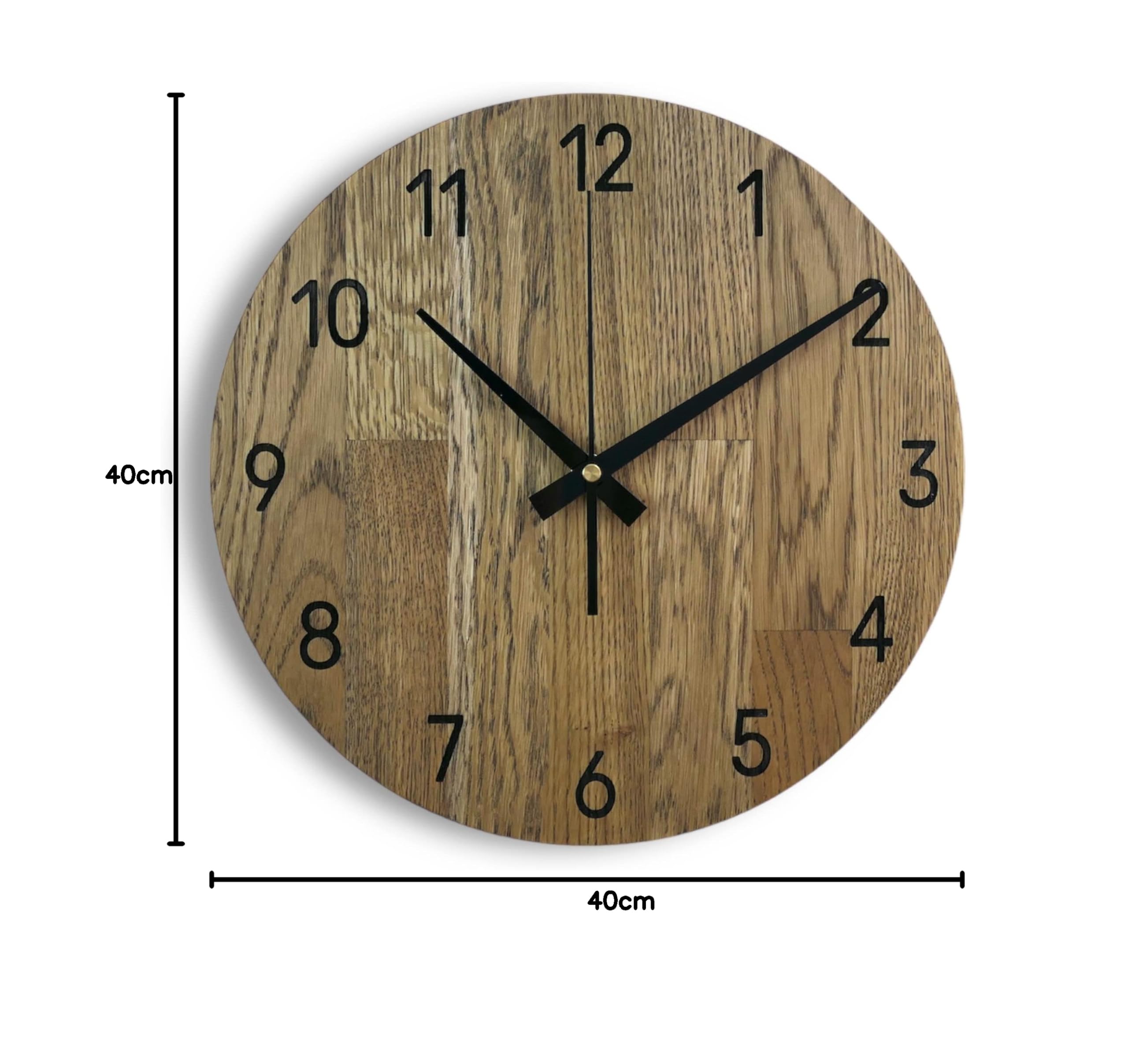Reloj de Pared de Madera MAS002, Moderno Reloj de Pared de Roble, Reloj Estacion, decoración del hogar, Reloj de Pared de Madera de Roble Real, Color Roble - Tierra marrón, Ø 40 cm