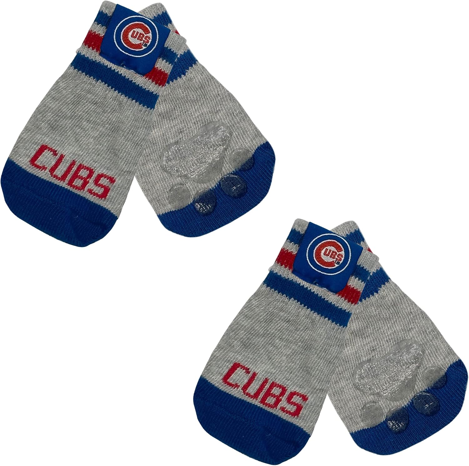 MLB Chicago Cubs Anti Slip Dog Socks with Elastic Ribbed Top, Size X-Small/Small. Indoor/Outdoor Socks, Best Dog Paw Protector, 2 Pairs of Pet Socks with Your Favorite Baseball Sports Team