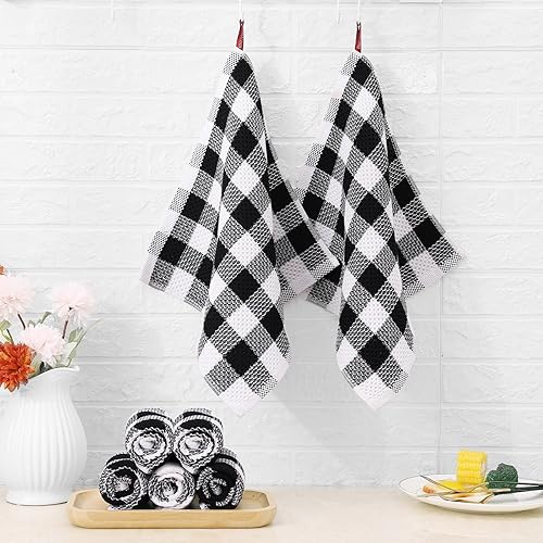 Miniatura 6 de homing Buffalo - Trapos de cocina a cuadros, paquete de 6 paños de cocina 100% algodón con tejido de gofre para cocina, trapos de cocina súper