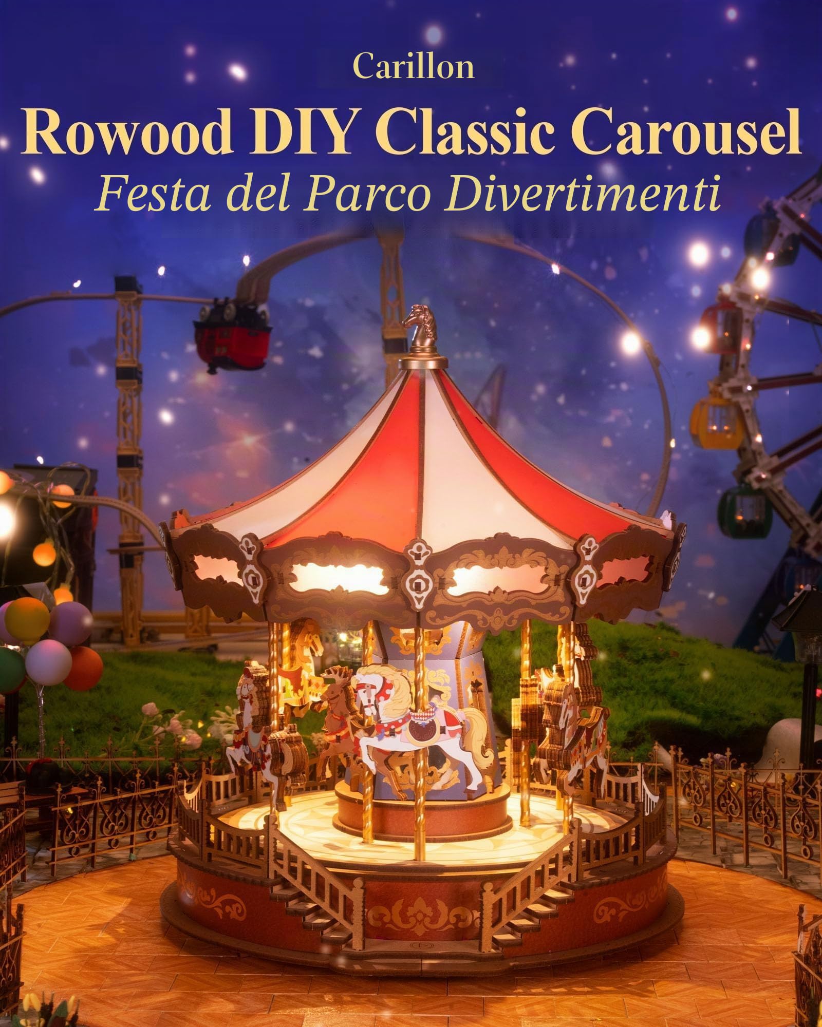 ROWOOD Carosello Puzzle 3D in Legno, Modellismo Da Costruire Per Adulti, Scatola Musicale Fai Da Te, Modello Giocattolo, Ideale Come Regalo Di Natale E Compleanno