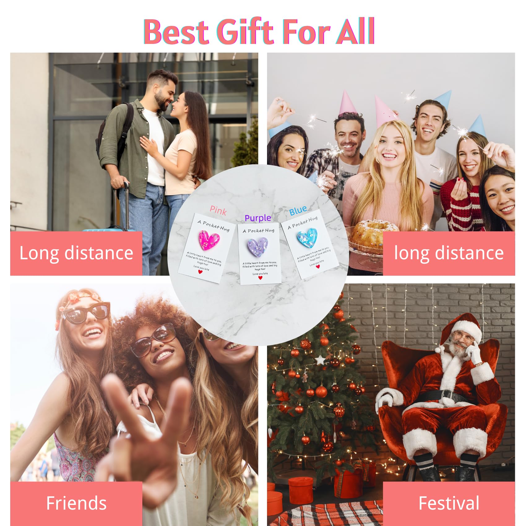 YOJO Pocket Hug Heart with Greeting Cards, Long Distance Relationship Gifts, Gifts for Boyfriend Girlfriend, I Love You Gift for Him Her (Blue)