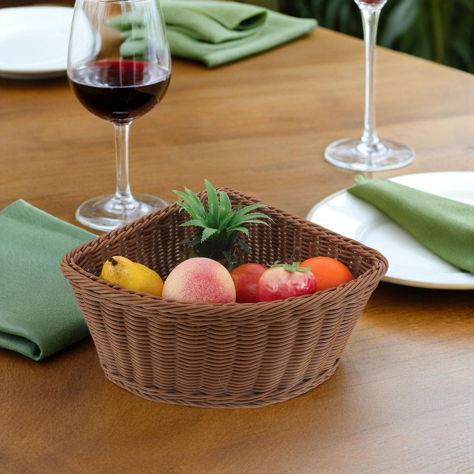 OUNONA 2 Pezzi Set di Cestini Angolari Semicircolari in Plastica Effetto Rattan, Resistente All'usura Quotidiana, per Organizzare Piccoli Oggetti, per Decorazione Casa e Tavolini