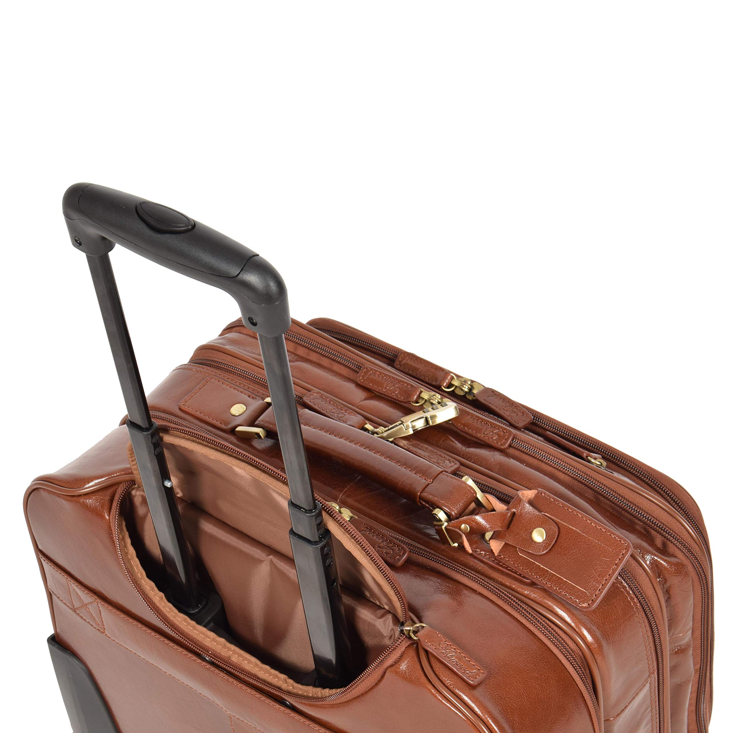 Borsa da viaggio in vera pelle con manico telescopico HOL15, castano, L, Custodia pilota con ruote