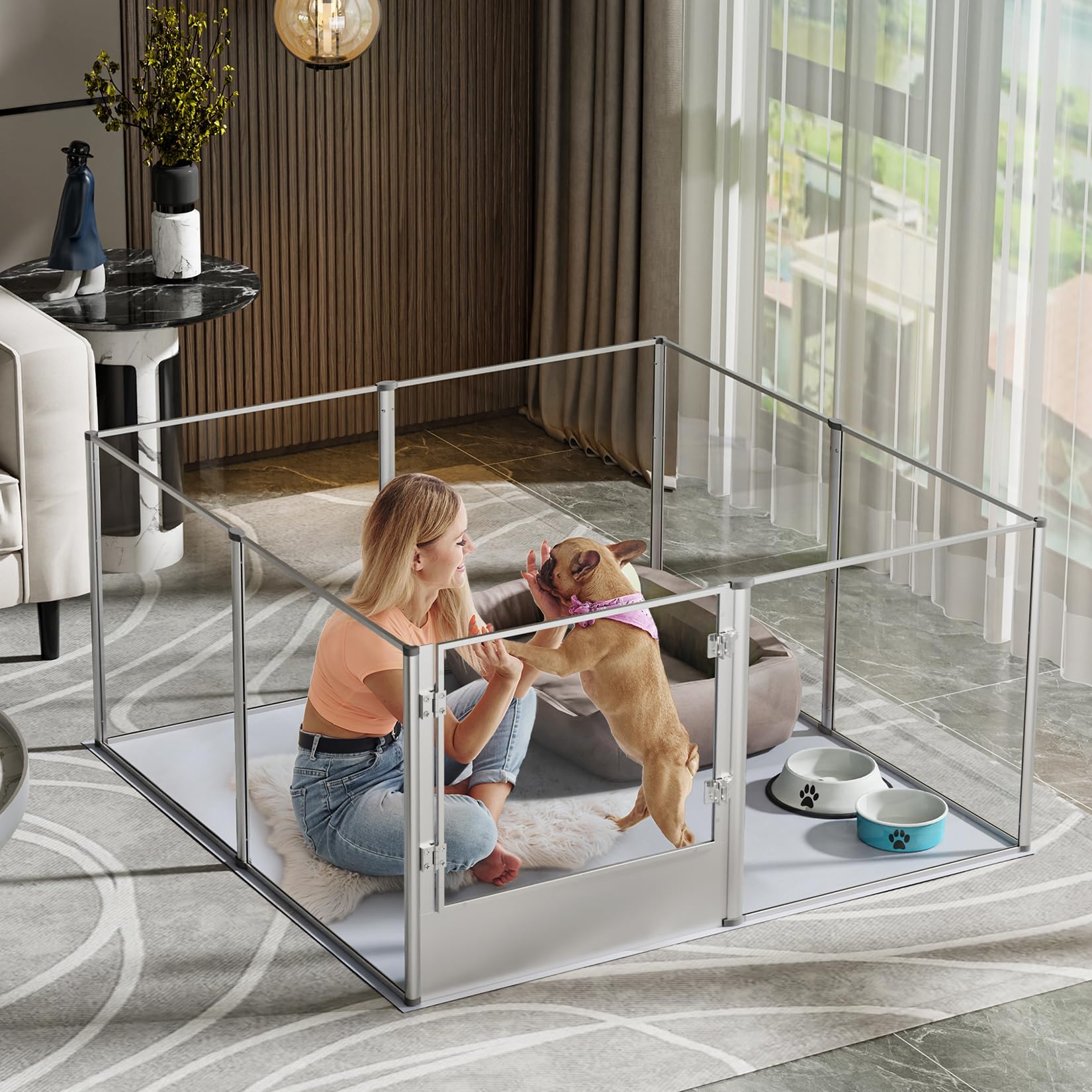 Premium Clear Acrylic Pet Whelping Pen with Waterproof Floor Pad main image 1
