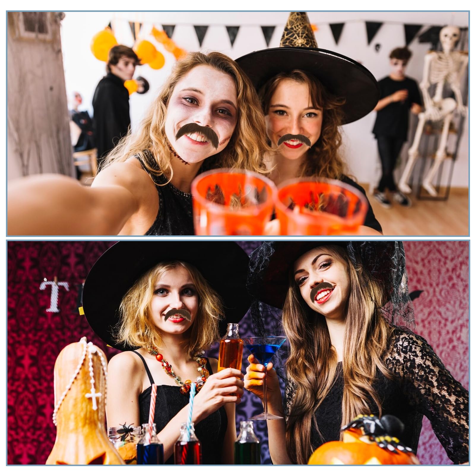 Schnurrbart zum Ankleben Fake bart Schnurrbart für Cosplay Kostüme und Halloween Partys (Braun) (2)