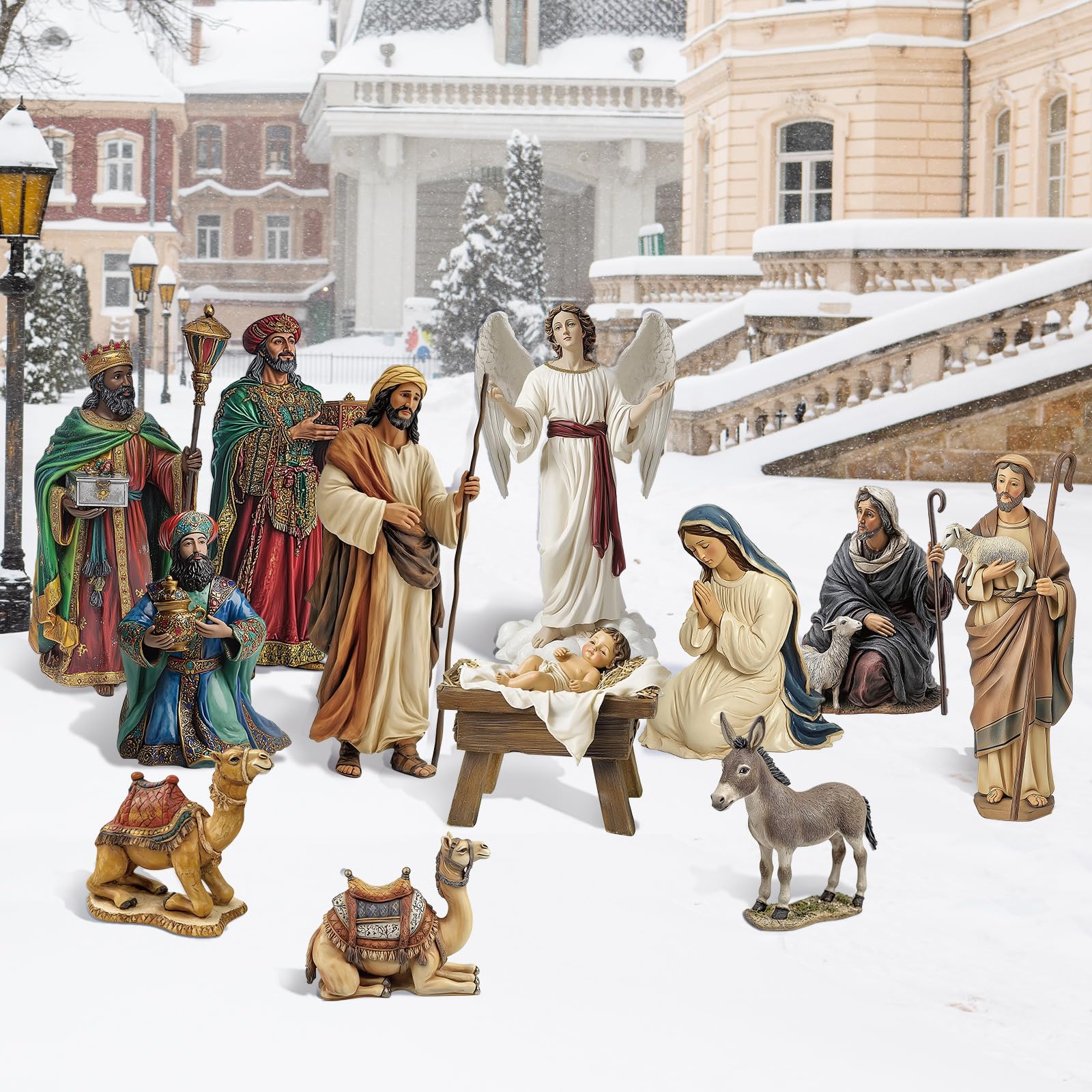 Photo 1 of ** PARTIAL SET**MorningRo 12 Pcs Metal Christmas Outdoor Nativity Scene Set, 52" Tall Christmas Yard Decoration, Joseph, Mary, Baby Jesus, Angel, Three Kings, Shepherd, Donkey, Camel, Holiday Lawn Display with Stake