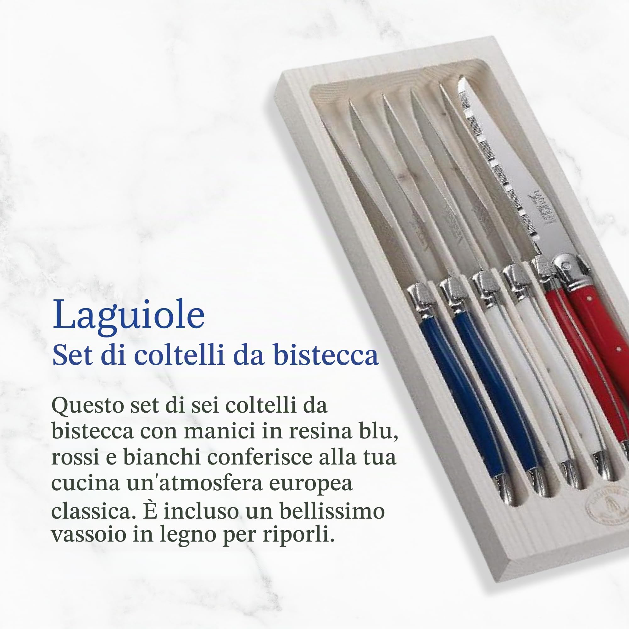 Laguiole Jean Dubost 97131, Set 6 coltelli da bistecca London Mix, colori assortiti