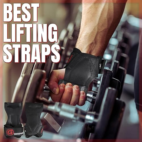 Miniatura 7 de Puños y correas de levantamiento de pesas de primera calidad para peso muerto y levantamiento de pesas - Agarre de goma antideslizante con soporte