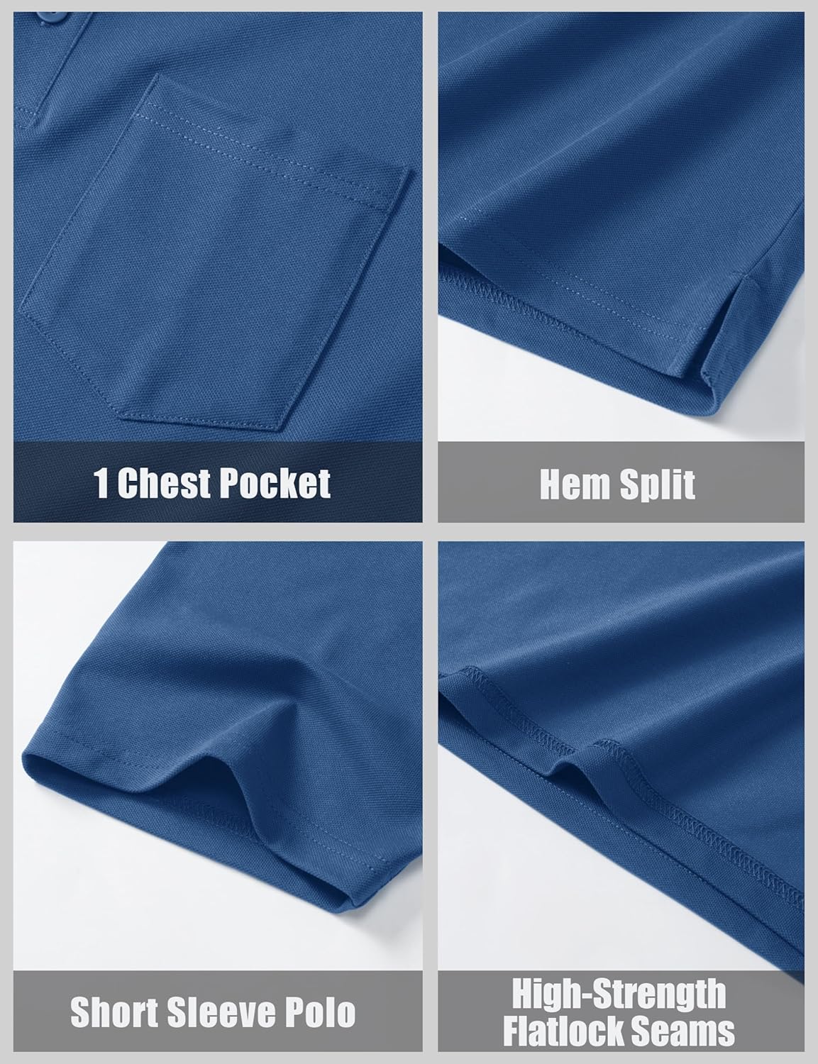 MAGCOMSEN Mens Polo Shirts with Pocket Cotton Pique Short Sleeve Collared Shirt Moisture Wicking Golf Shirts 3-Button Shirts