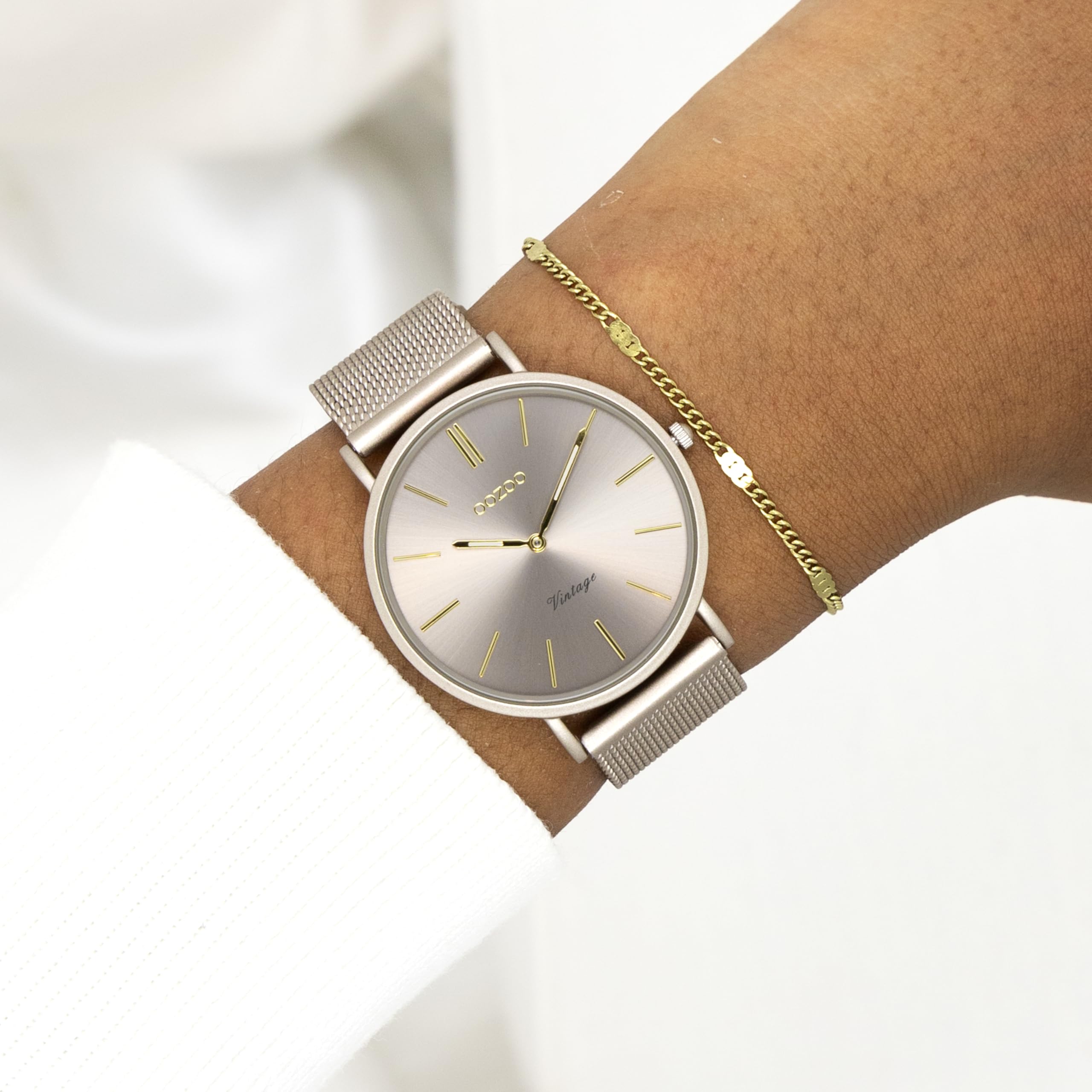 Oozoo Vintage Damenuhr mit grobmaschigem Edelstahl Milanaise Metallband 36 mm