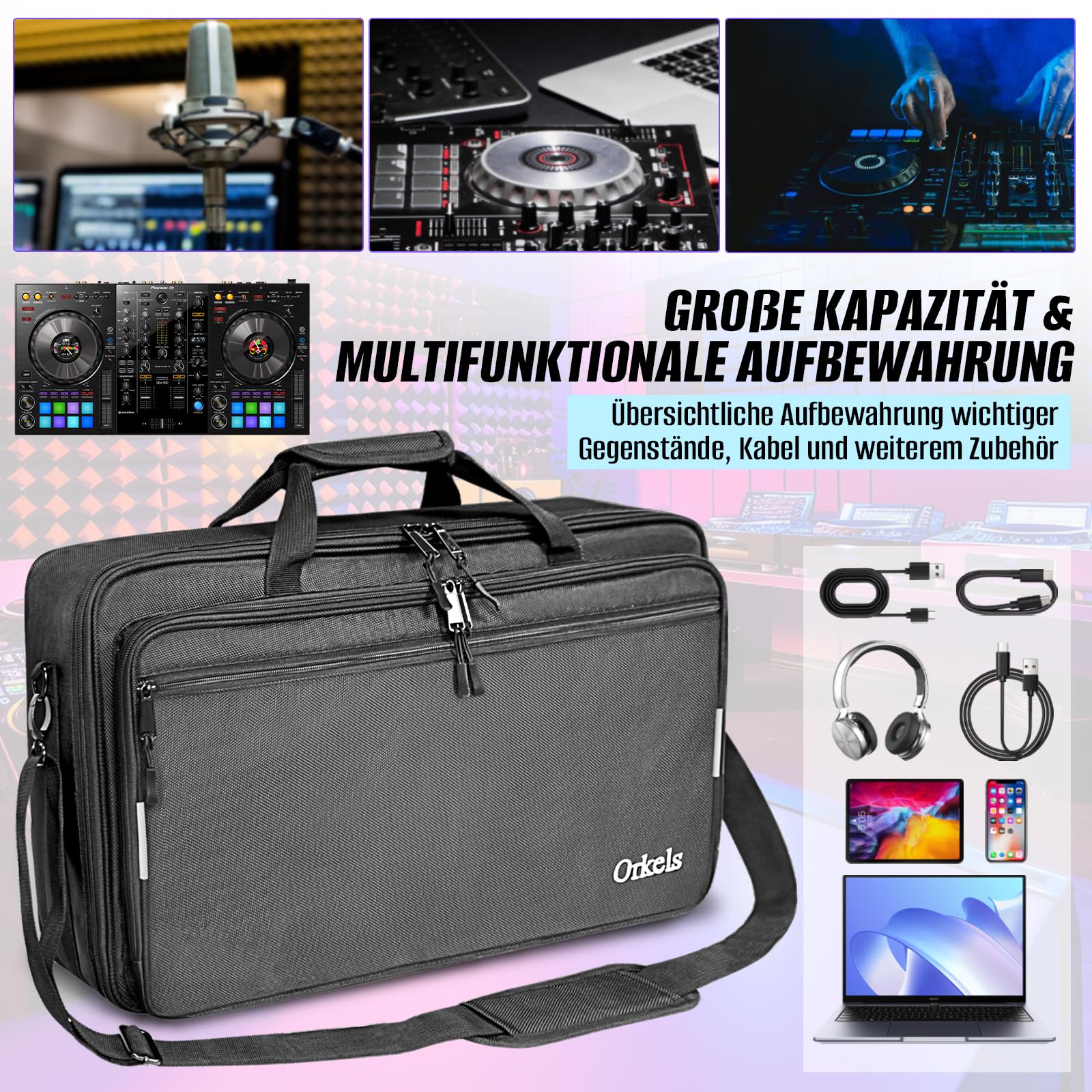 SUNDOY Custodia per DJ compatibile con controller Pioneer – Custodia per il trasporto antiurto con tracolla e scomparti per accessori, Nero, 72x41x15-CM, Tessuto impermeabile