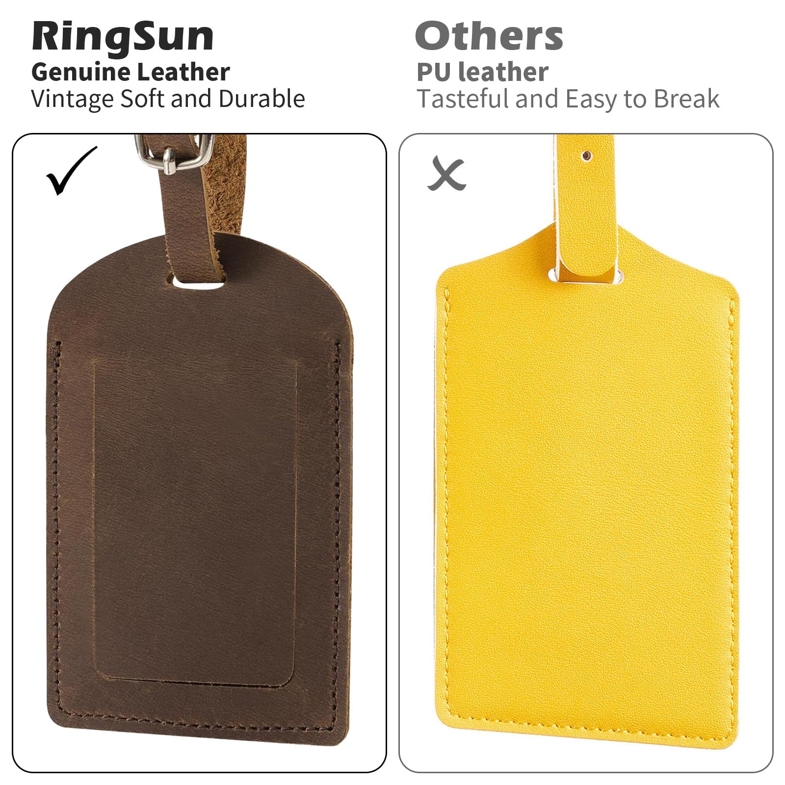 Ringsun Gepäckanhänger aus echtem Leder für Koffer, ID-Tags, Taschenanhänger für Gepäck (4 Stück)
