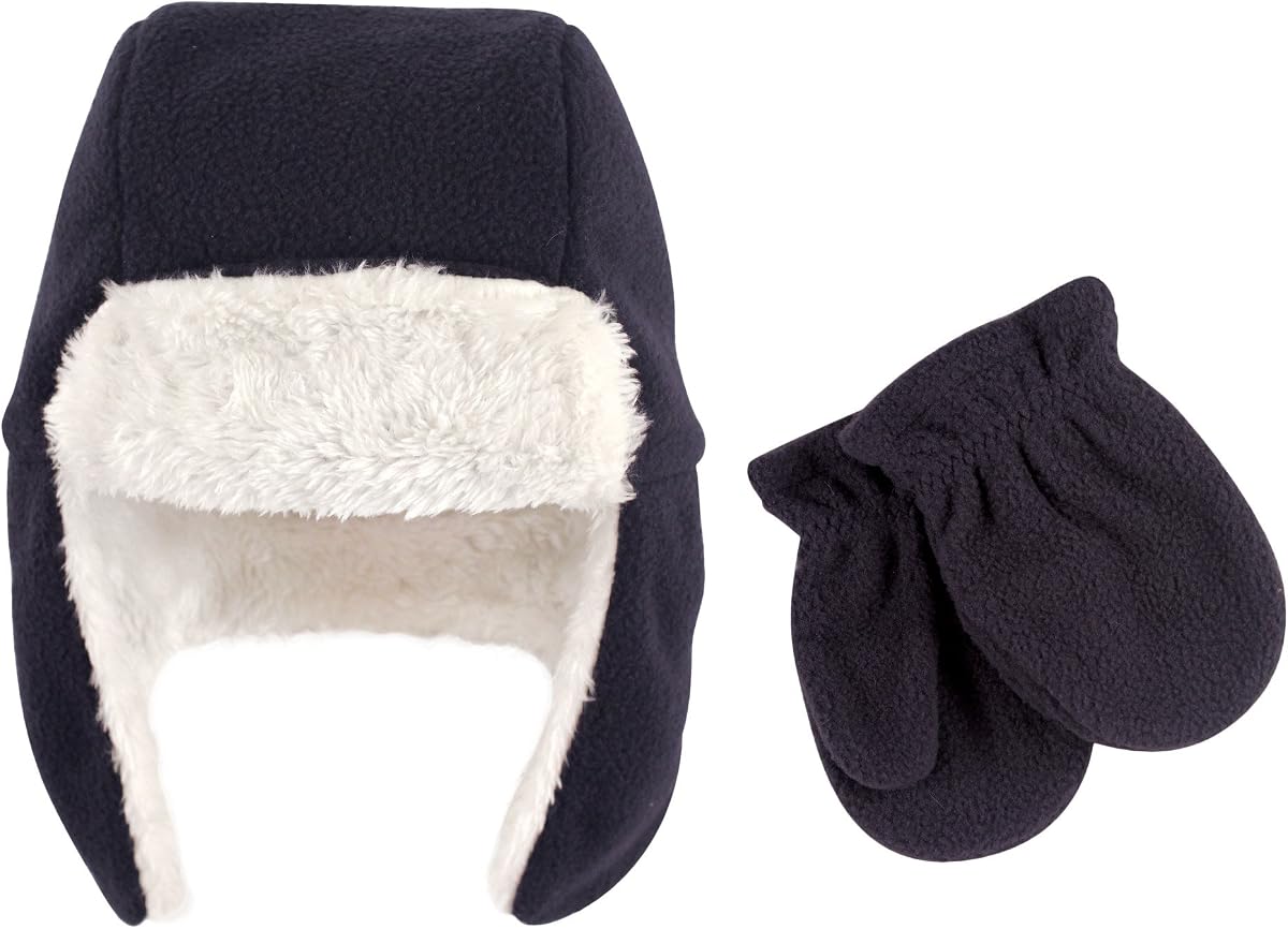 Unisex Fleece Trapper Hat and Mitten Set