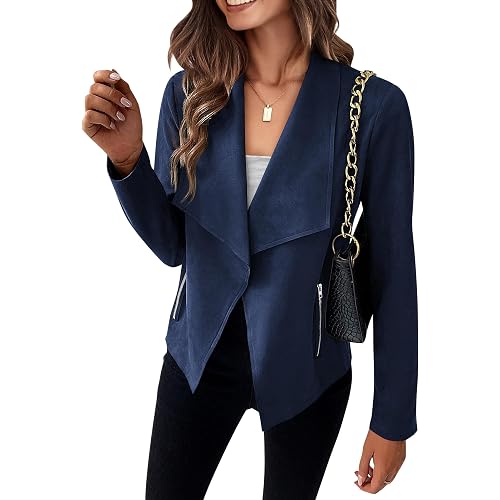 PRETTYGARDEN Women's Faux Suede Jackets 2024 Fall Clothes Long Sleeve Open Front Cropped Coat Outwear