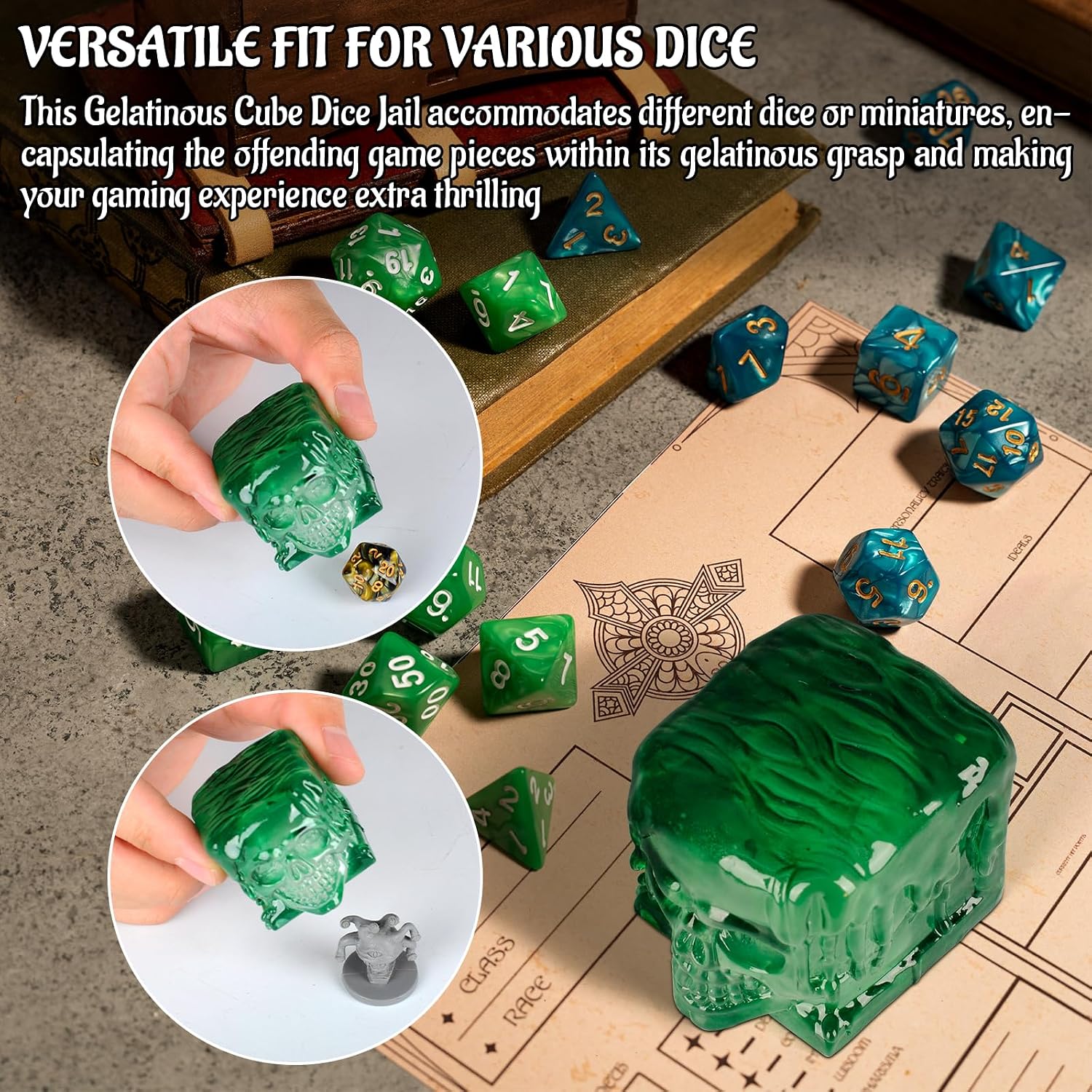 CZYY Skull Slime Cube Dice Jail, Translucent Resin RPG Dice Holder image 5