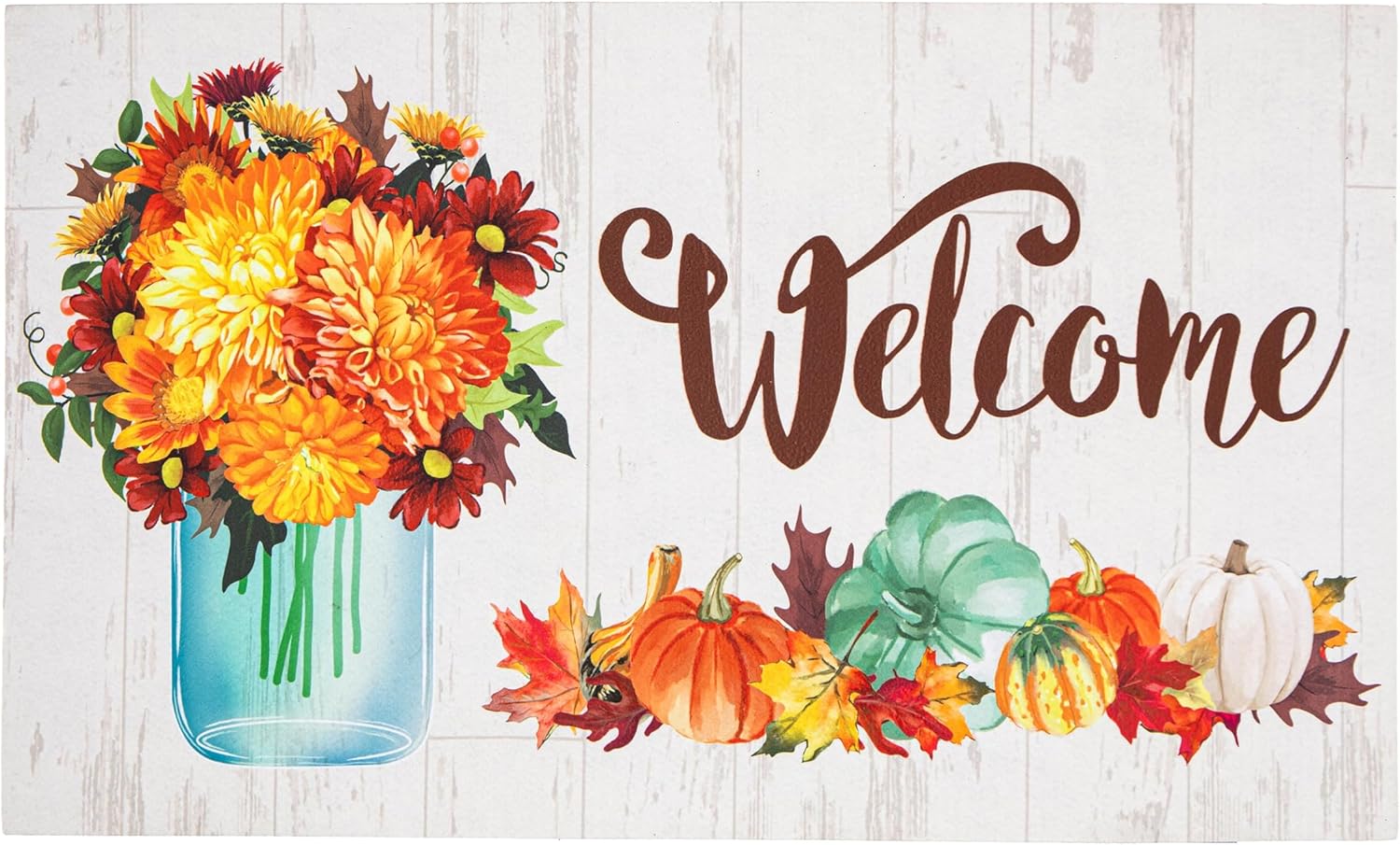 Evergreen Fall Pumpkins Sassafras Estate Door Mats, 30 x 18 Inches Sassafras Fall Doormats for Front Door Outdoor Entrance, Indoor Welcome Mats for Entryway
