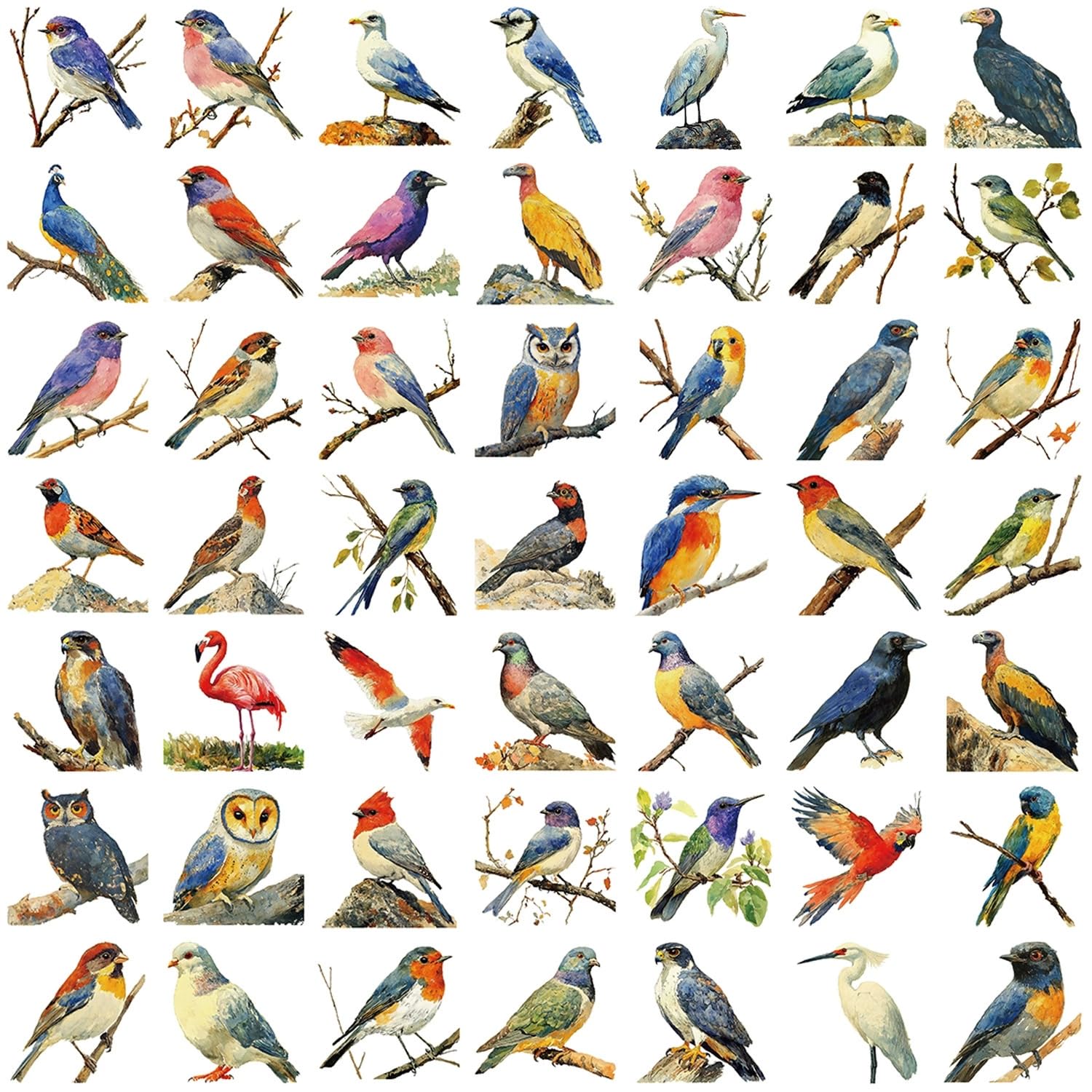 50 Pcs Watercolor Bird Stickers for Kids Teens Adults Boys Girls Gift,Bird Decals Pack for Laptop,Skateboard,Luggage,Car,Bike,Cup,Computer,Water Bottle Decor,Vinyl Waterproof Stickers - Image 3