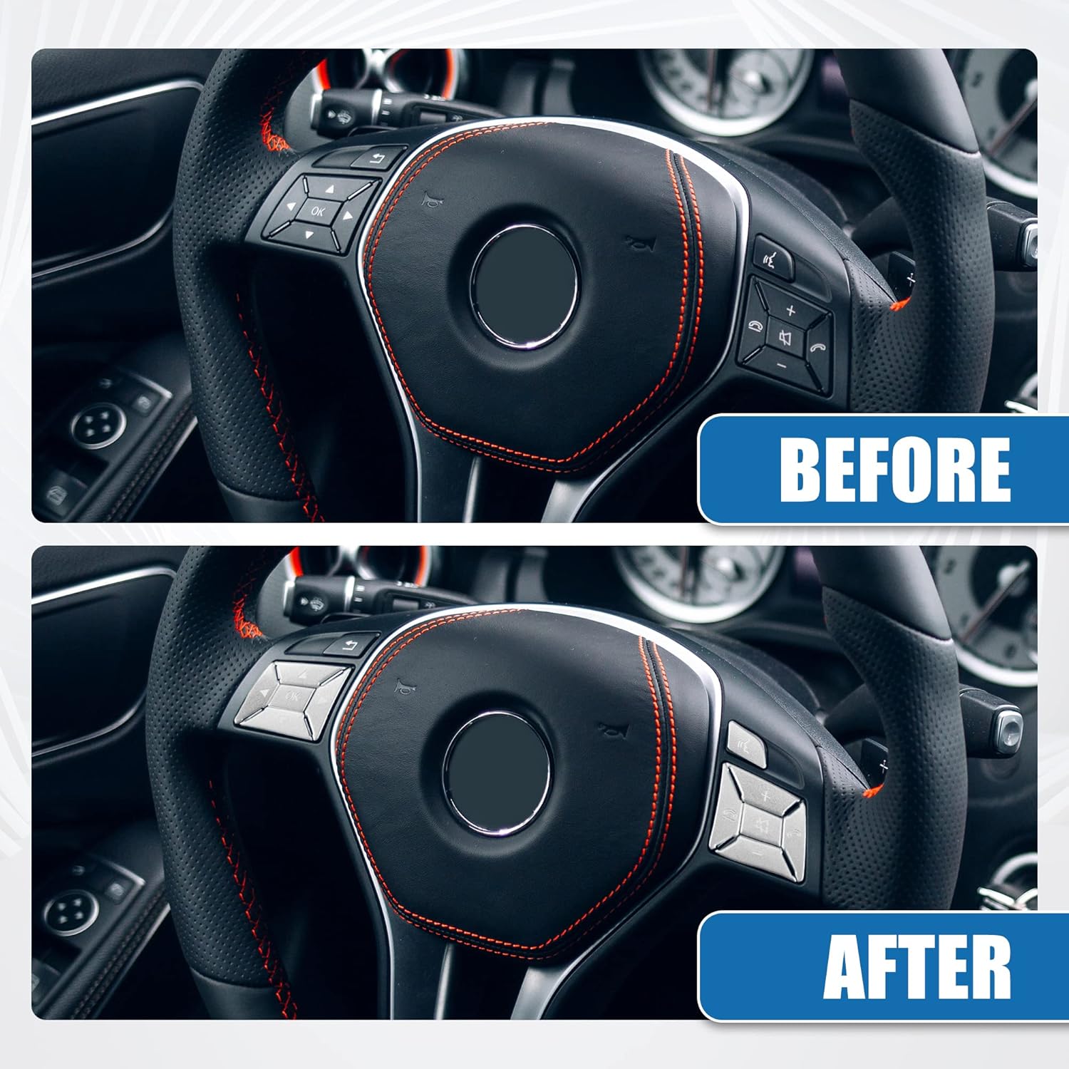 Car Steering Wheel Button Stickers Cover Interior Switch Button Decoration Trim for Mercedes Benz ML GL GLK GLA CLA CLS SL a Silver Tone (Set of 12)