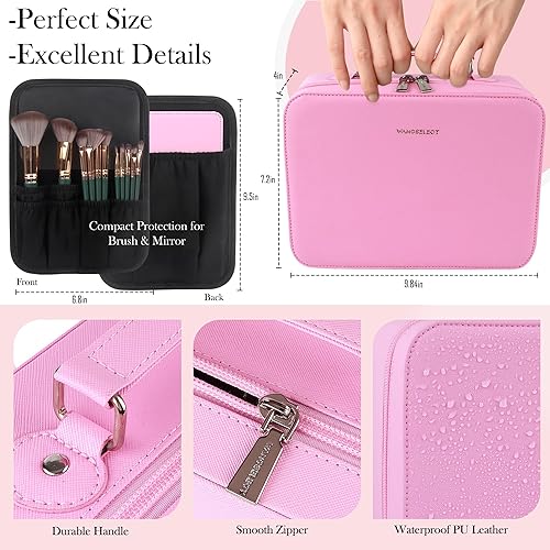 Miniatura 2 de WangSelect Bolsa de maquillaje de viaje con espejo iluminado, organizador de cosméticos portátil, estuche de tren con divisores ajustables y soporte