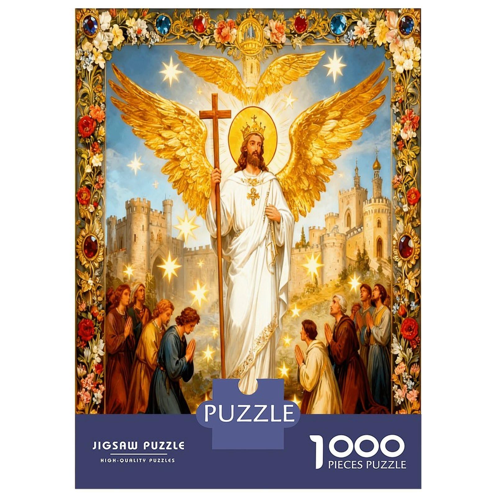 Angelic Savior Scene 1000 Pieces Premium Jigsaw Puzzle Divine Grace Classic Jigsaw Puzzle Thick Cardboard Impossible Hard Challenging Decompression Wall Decor Relaxation Creativity 38x26cm/1000pcs