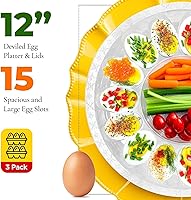 Vista 2 de Recipiente para huevos con tapa, plato redondo de 12 pulgadas, 15 ranuras, soporte de plástico desechable, plato para frutas, verduras, comida