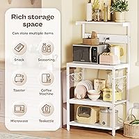 Vista 5 de SUPERJARE - Estante de cocina con toma de corriente de 4 niveles, soporte de microondas de cocina con 6 ganchos en forma de S, estante de Blanco