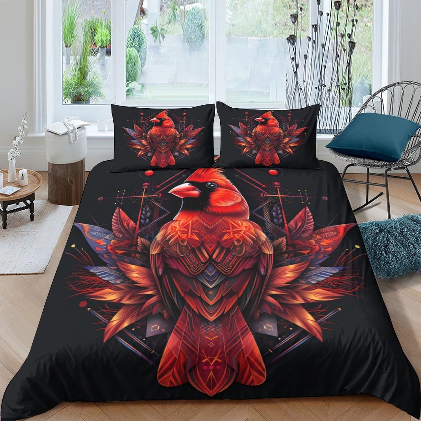 Housse de couette 200x200 cm avec 2 taies d'oreiller au motif oiseaux colorés