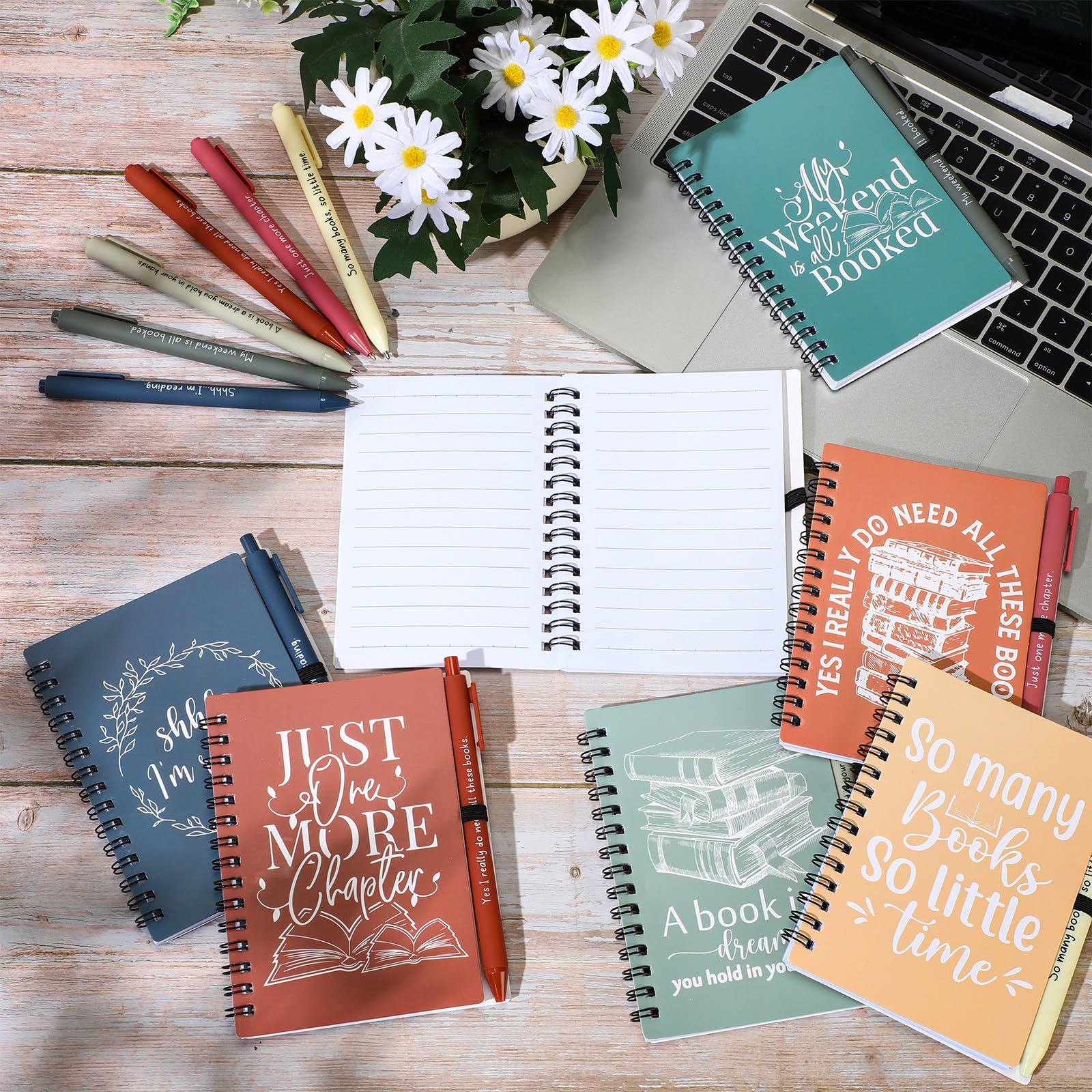 Thenshop Lot de 30 carnets à spirale inspirants pour les amateurs de livres - Cadeau de Noël - Journal de lecture pour lecteur, étudiant, enseignant, jour des bibliothécaires (couleur vive)