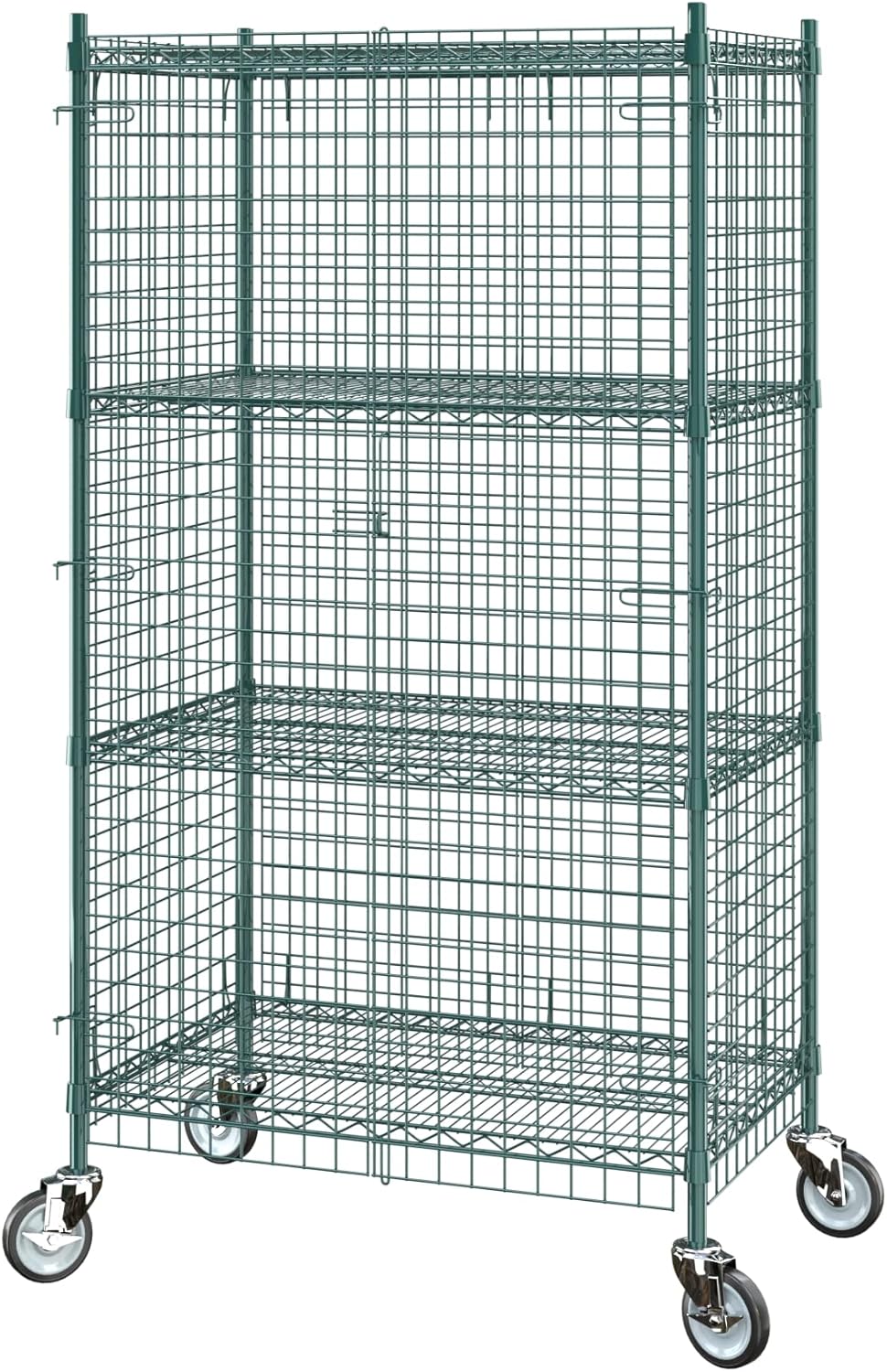Commercial Grade NSF Listed Metal Wire Mesh Storage Green Epoxy Mobile Security Cage Kit, 24" x 36" x 70", Perfect for Warehouse, Walk-in Refrigerator, Freezer, Grocery Store, Restaurant, Dishroom