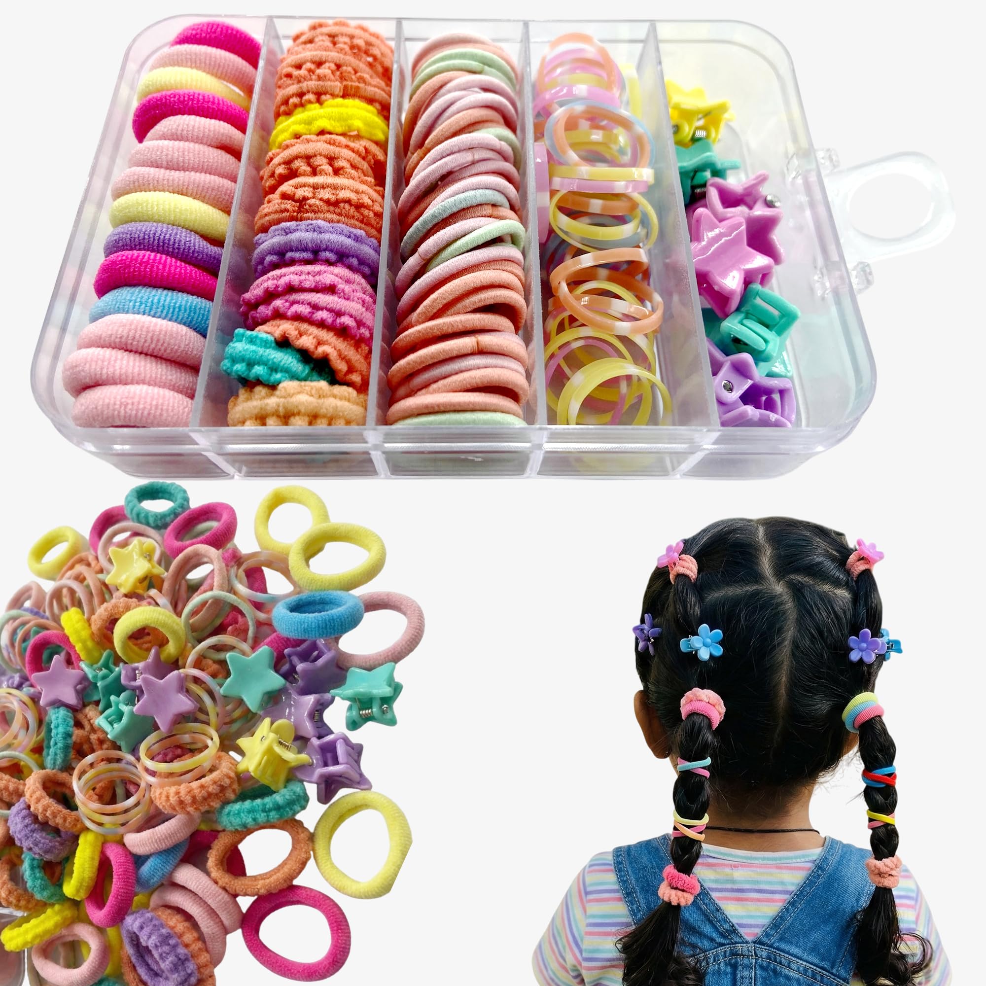 TEMPERIA Hair Accessories Birthday Gift Items for Girls & Kids | Combo of Hair Claw Clips, Rubber Band, Hair Pins & More | Cute Hair Styling Kit for Baby Girls for Party & Wedding | Multicolor -100pcs