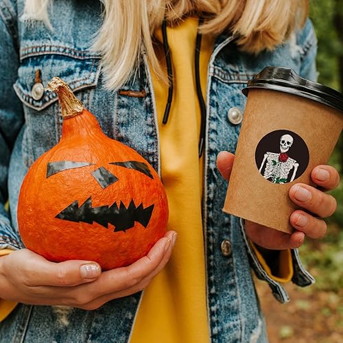 Miniatura 5 de Whaline 1000 calcomanías de Halloween, rollo autoadhesivo de esqueleto de Halloween, calcomanías de calavera de Halloween, calcomanías adhesivas