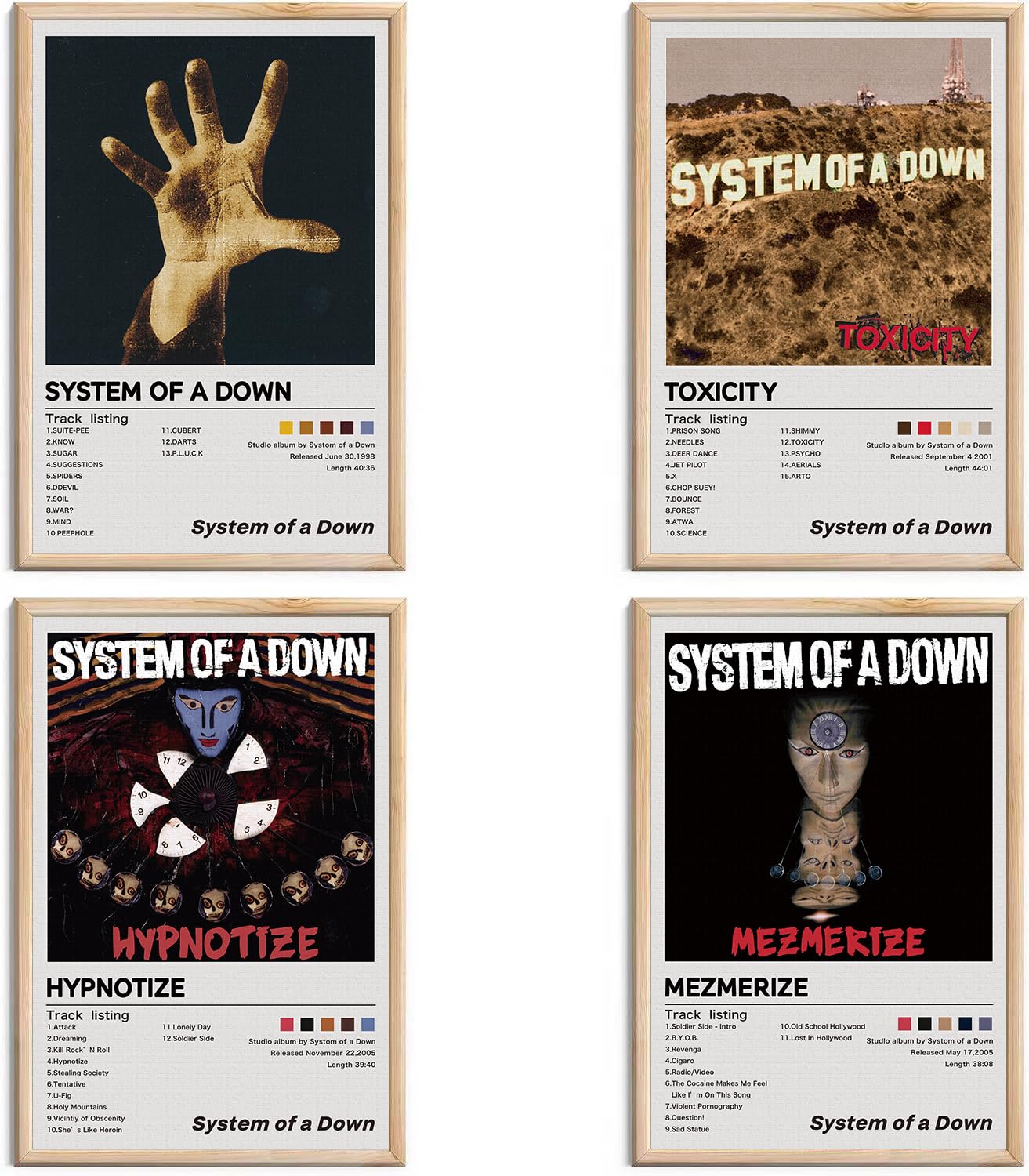 System of a Down Posters Music Album Cover Signed Limited Posters Prints Canvas Wall Art Room Aesthetic Set of 4 for Teen and Girls Dorm Music Classroom Decor 8x12 inch Unframed