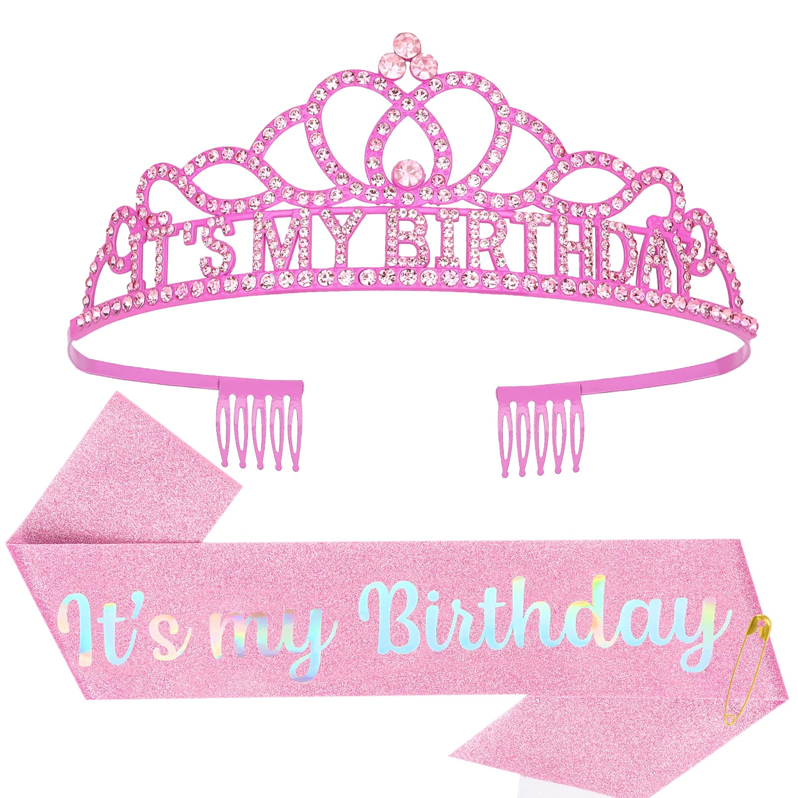 Araluky HotPink Woman's Birthday Crown, Sash, Tiara, Headband, and Hat - Party Favors Gift
