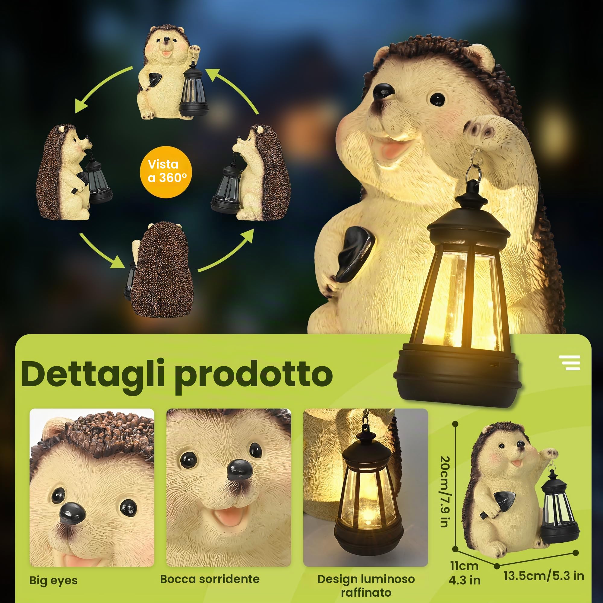 GIGALUMI Ornamenti da Giardino a Forma di Riccio per Esterni con Lanterna Solare, Regali Unici per la Mamma, per Donne, Regalo di Compleanno per Mamma e Nonna, Statue da Giardino Impermeabili
