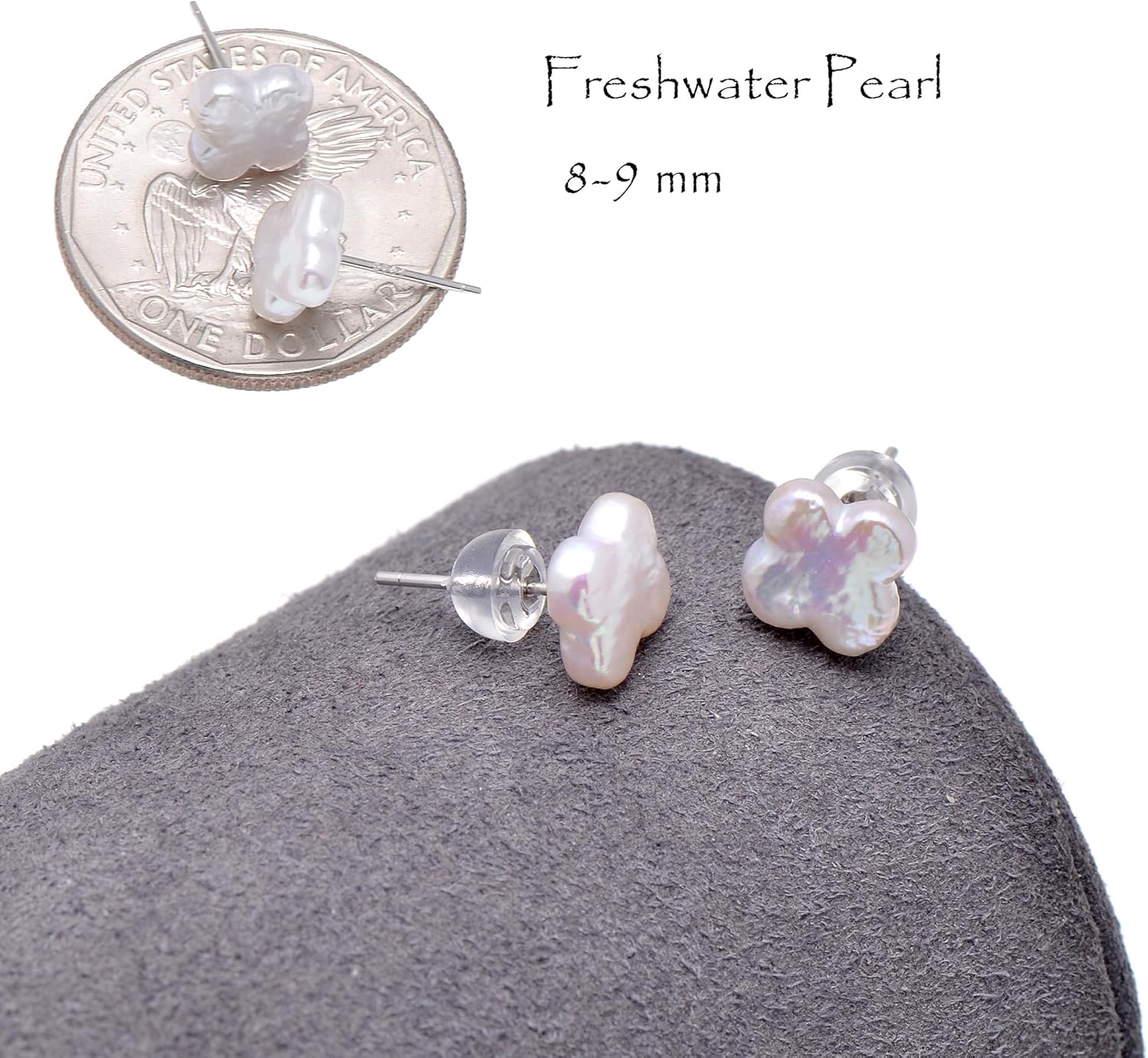 Clover - Freshwater Cultured Baroque Pearl Studs Earrings for Women, Sterling Silver Earrings - Image 6